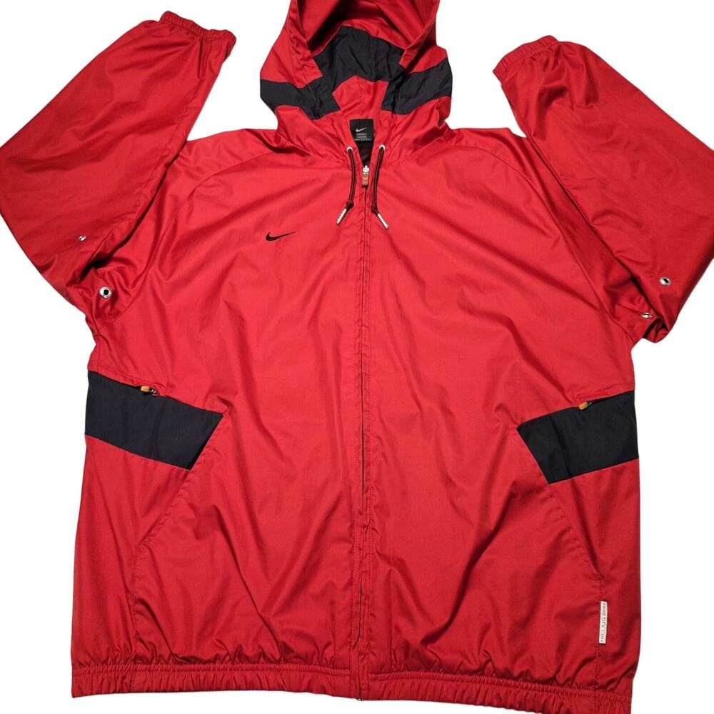 Vintage Y2K Nike Soccer Windbreaker Jacket Mesh Lined Size Men's Large Red Hood